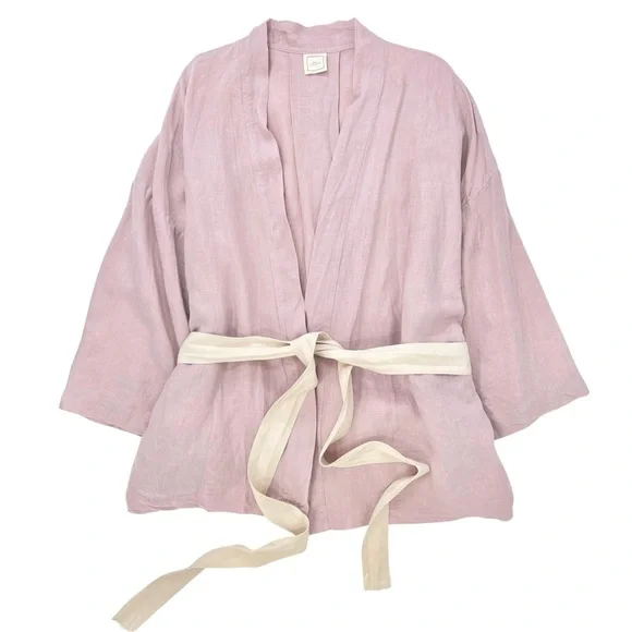 Deiji Studios The 01 Loungewear Kimono Top - Lilac Purple Belted Linen Top - Picture 2 of 10